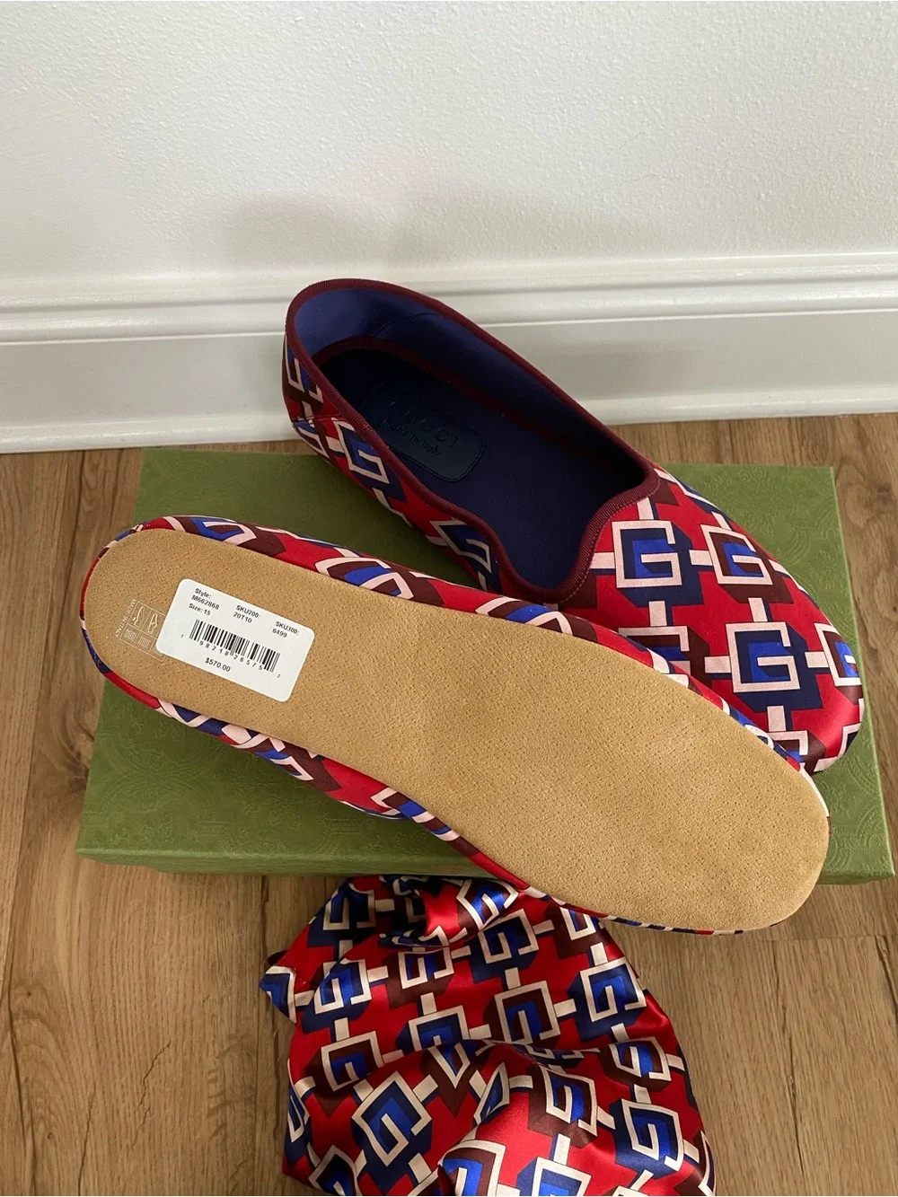 GUCCI Men’s Voyage Geometric G logo Satin Slippers Size 15 NEW